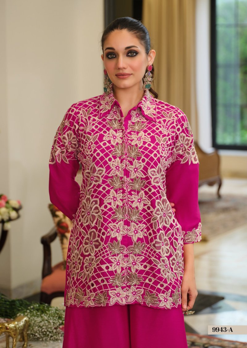 D 9943 A By Zaveri Chinon Embroidery Co Ord Set